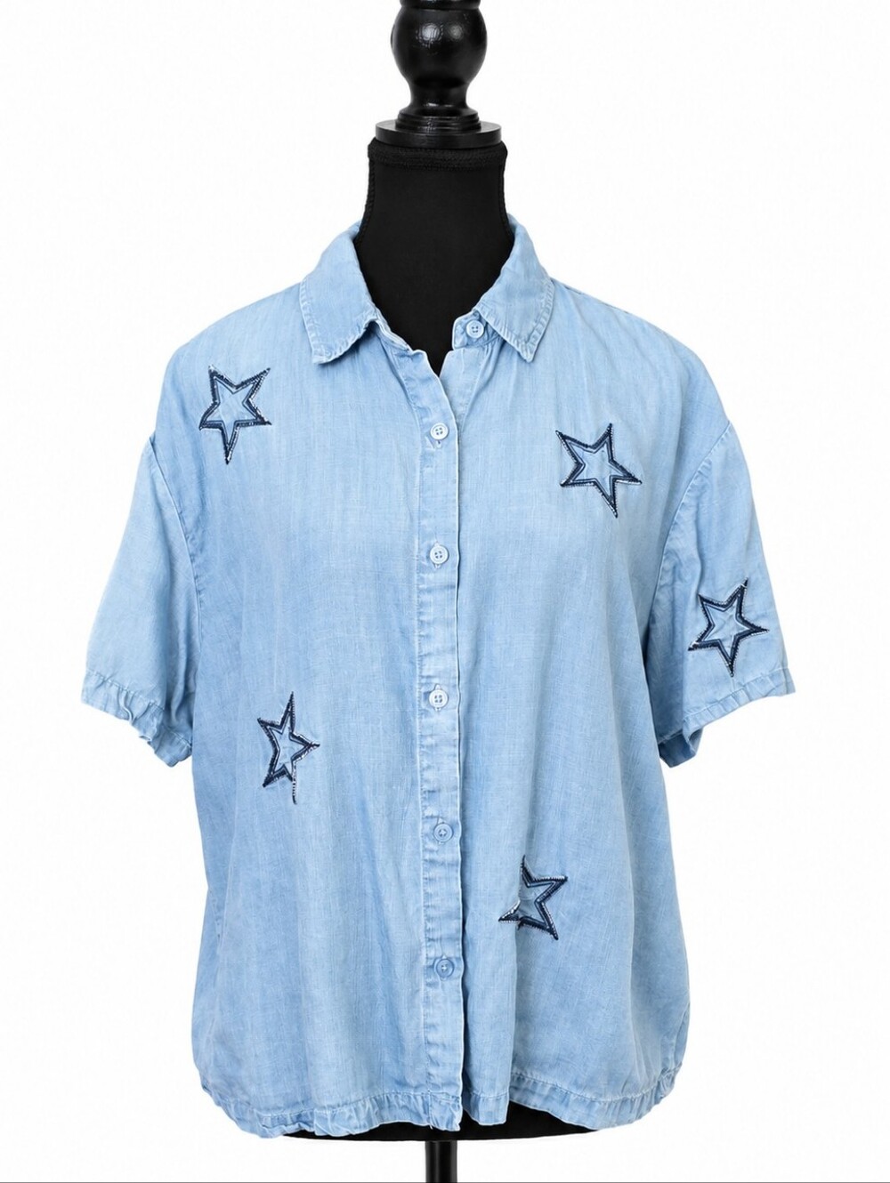 Jane + Delancey 100% Lyocell Chambray Embroidered Star Button Down Shirt Size L